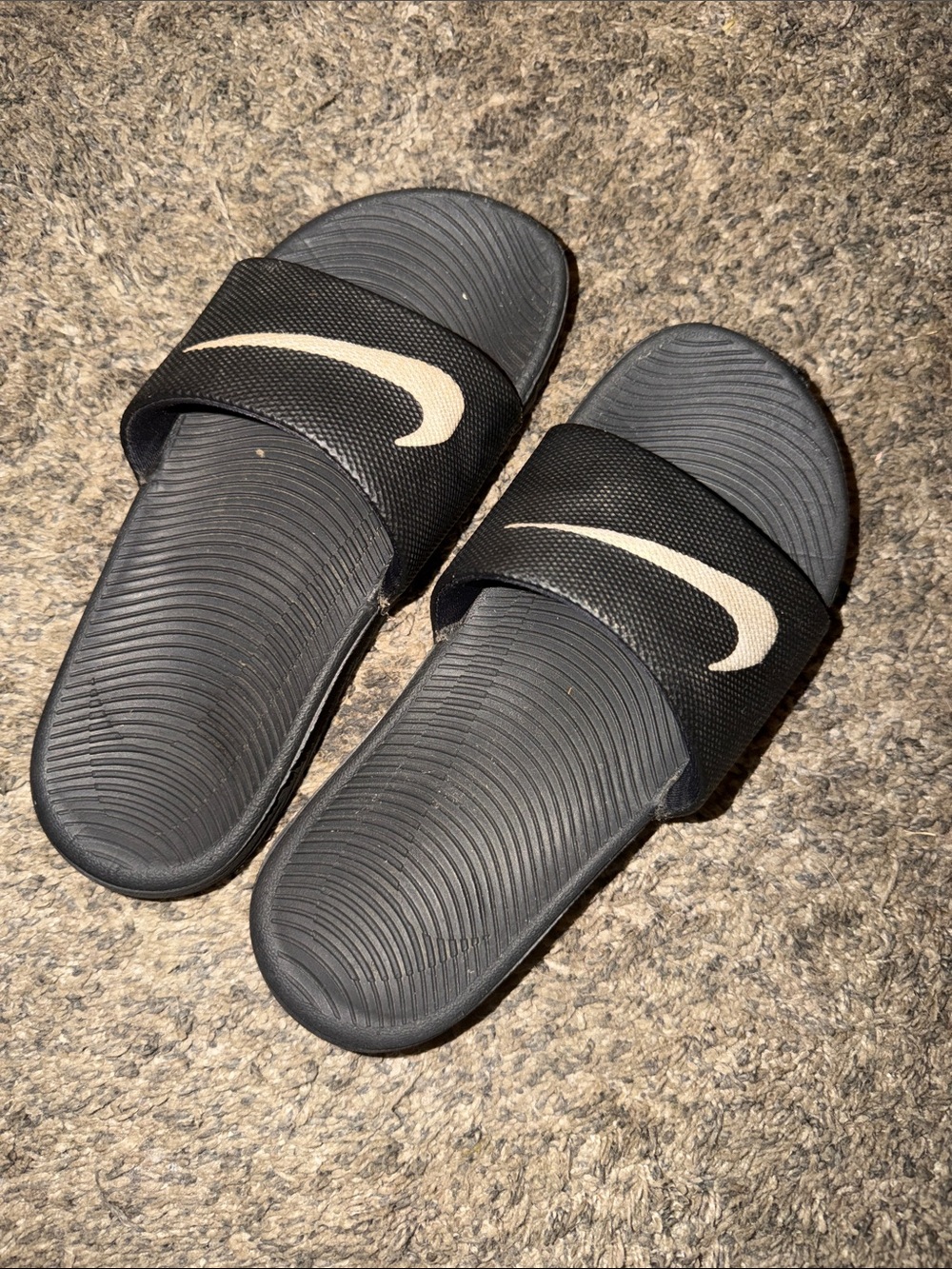 Nike Black Slides with Cream Swoosh